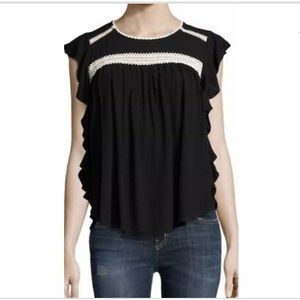 CIRANA LACE INSET RUFFLED SLEEVELESS TOP SZ S